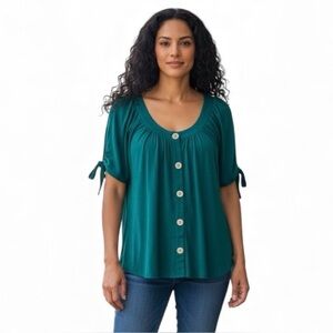 89th & Madison Women's, Teal Blouse Short Sleeves that tie. Size XL. NWT.